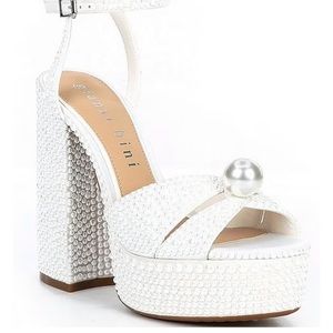 Gianni Bini Kemara Two Open Toe Embellished Pearl Studded Platform Sandal